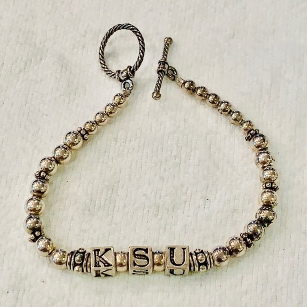 Sterling silver Kansas state university letter charm dainty toggle clasp